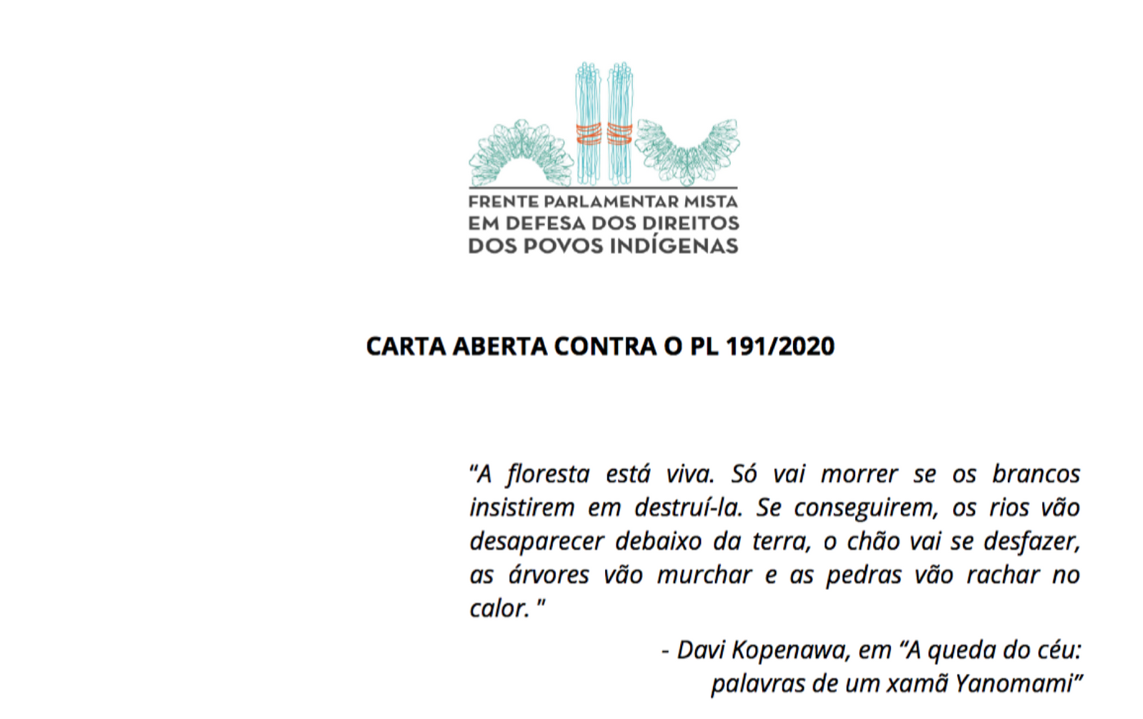 Carta contra o PL 191/2020
